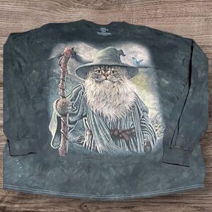 Wizard Cat The Mountain Black Graphic Shirt
